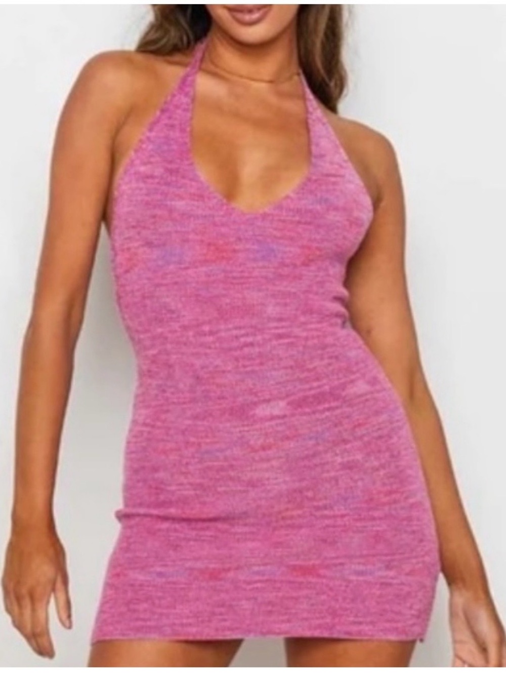 Beginning Boutique Pink Multi Knit Halter Dress Size 10
